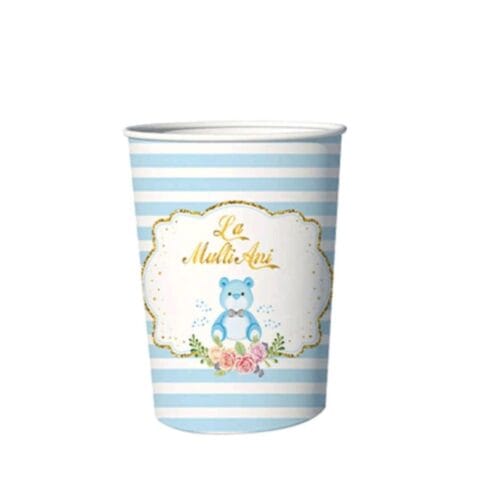 Pahare din carton – Set 8 bucati – Pahare pentru Petrecere -  La multi ani ursulet albastru