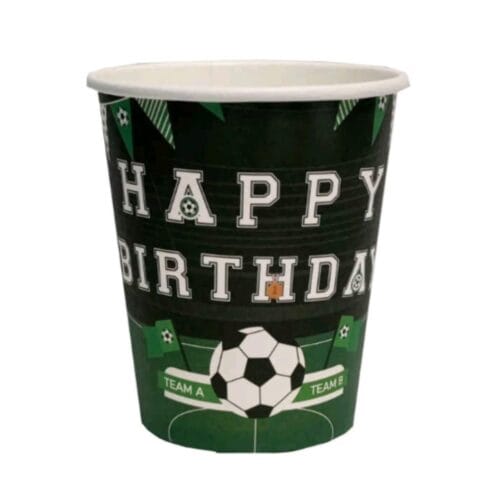 Pahare din carton – Set 8 bucati – Pahare pentru Petrecere -  Fotbal - Happy Birthday