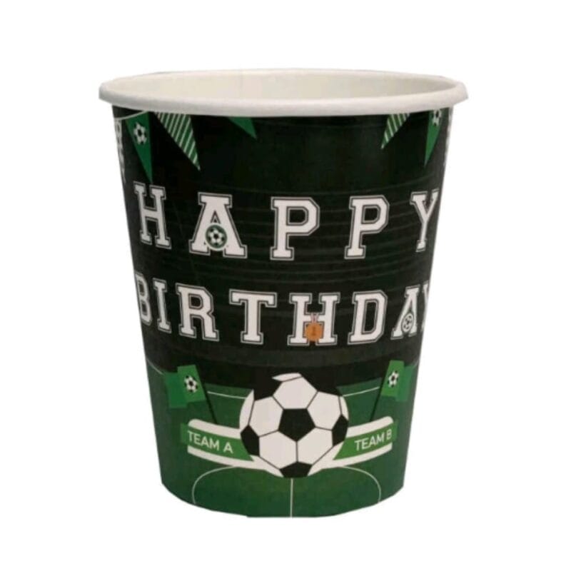 Pahare din carton – Set 8 bucati – Pahare pentru Petrecere -  Fotbal - Happy Birthday