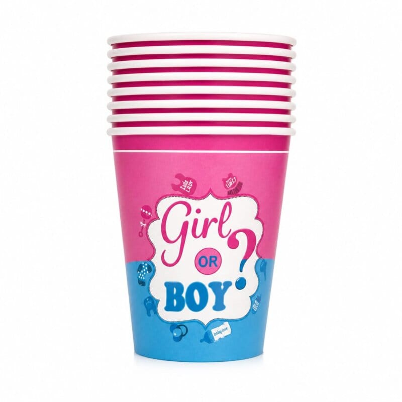 Pahare din carton Gender Reveal – Set 8 bucati – Decor Petrecere Boy or Girl