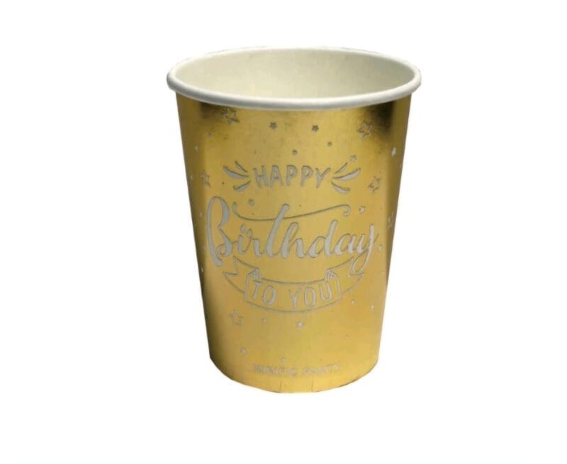 Pahare din carton Aurii – Set 8 bucati – Decor Petrecere Happy Birthday