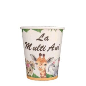 Pahare din carton – Set 8 bucati – Pahare pentru Petrecere - La multi ani animale - girafa
