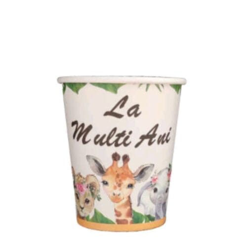 Pahare din carton – Set 8 bucati – Pahare pentru Petrecere - La multi ani animale - girafa