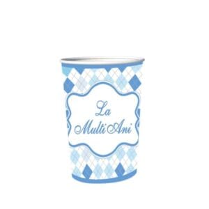 Pahare din carton – Set 8 bucati – Pahare pentru Petrecere - La multi ani romburi bleu