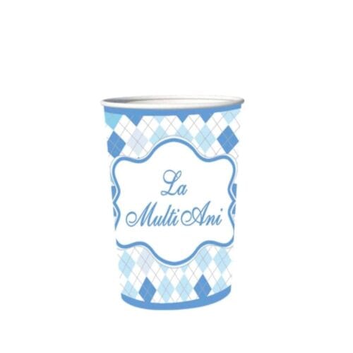 Pahare din carton – Set 8 bucati – Pahare pentru Petrecere - La multi ani romburi bleu